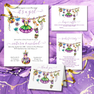 Mardi Gras Girl Baby Shower Invitation