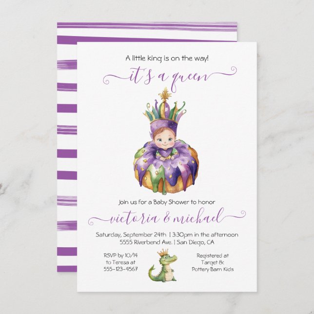 Mardi Gras Girl Baby Shower Invitation (Front/Back)