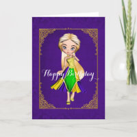 Mardi Gras Girl Purple Birthday Card