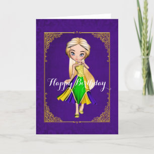 Mardi Gras Girl Purple Birthday Card