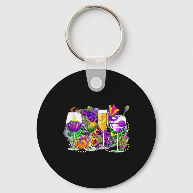 Mardi Gras Gl Of Wine  Key Ring (Front)