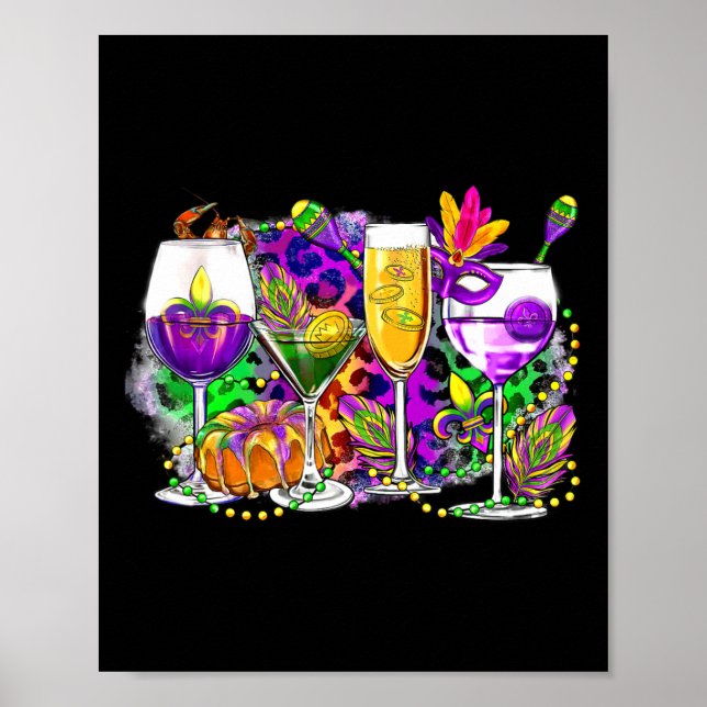 Mardi Gras Gl Of Wine  Poster (Front)