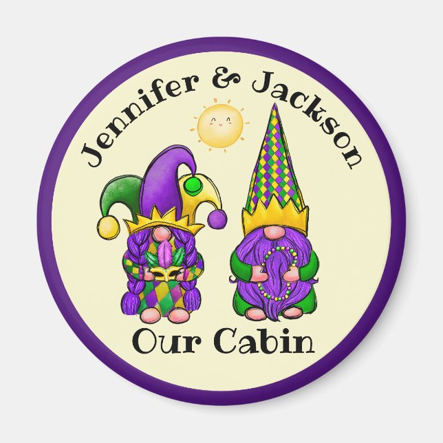 Mardi Gras Gnome Couple Cruise Door Marker Magnet (Front)