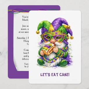 Mardi Gras Gnome Eating King Cake Invitation