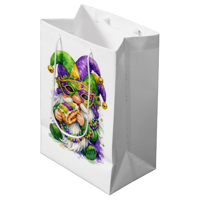Mardi Gras Gnome Eating King Cake Medium Gift Bag (Front Angled)