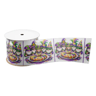 Mardi Gras Gnome Party With King Cake Satin Ribbon