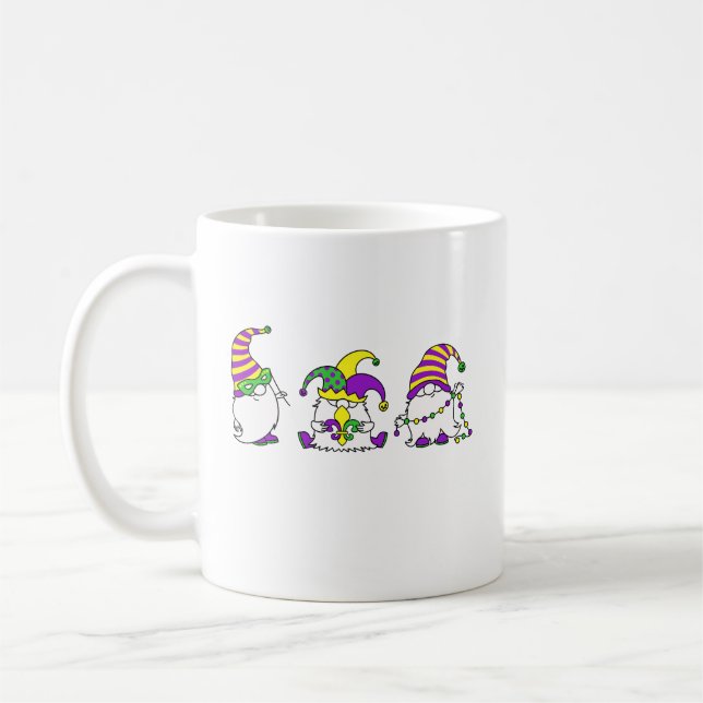 Mardi Gras Gnome Trio Cute Carnival Coffee Mug (Left)