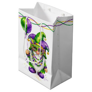 Mardi Gras Gnome With Party Balloon Medium Gift Bag