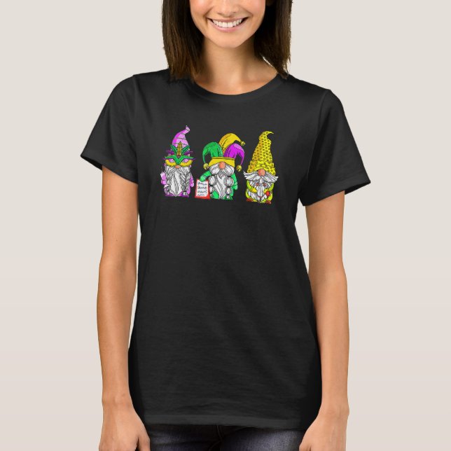 Mardi Gras Gnomes Holding Mask Love Mardi Gras Gno T-Shirt (Front)