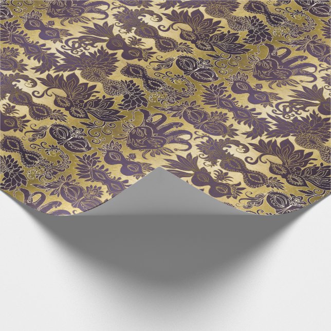 Mardi Gras Gold and Purple Masks Wrapping Paper (Corner)