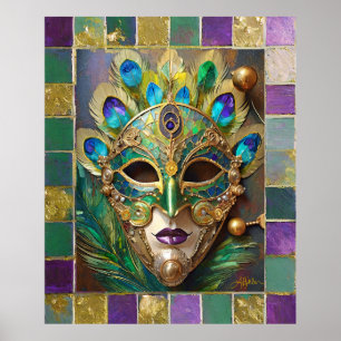 Mardi Gras Gold Ceramic Peacock Feather Mask Poster