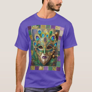 Mardi Gras Gold Ceramic Peacock Feather Mask T-Shirt