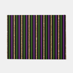 Mardi Gras Gold Glitter Vertical Stripe Carnival Doormat