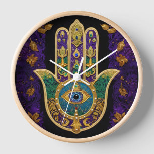 Mardi Gras Gold Purple Green Hamsas Art Clock