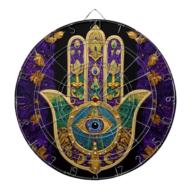 Mardi Gras Gold Purple Green Hamsas Art Dartboard (Front)