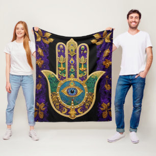 Mardi Gras Gold Purple Green Hamsas Art Fleece Blanket