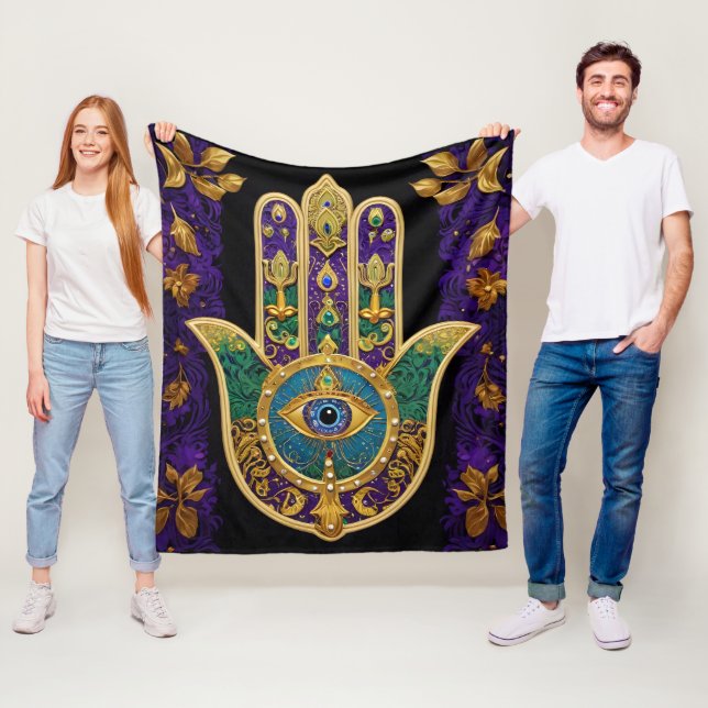 Mardi Gras Gold Purple Green Hamsas Art Fleece Blanket (In Situ)