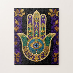 Mardi Gras Gold Purple Green Hamsas Art Jigsaw Puzzle