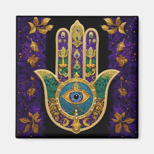 Mardi Gras Gold Purple Green Hamsas Art Magnet