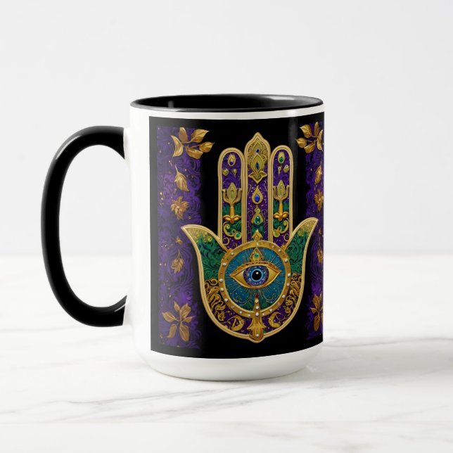 Mardi Gras Gold Purple Green Hamsas Art Mug (Left)
