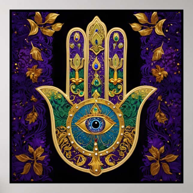 Mardi Gras Gold Purple Green Hamsas Art Poster (Front)