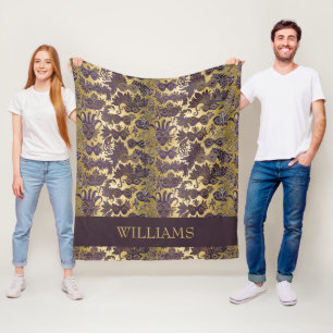 Mardi Gras Gold Purple Masks Pattern Personalised Fleece Blanket