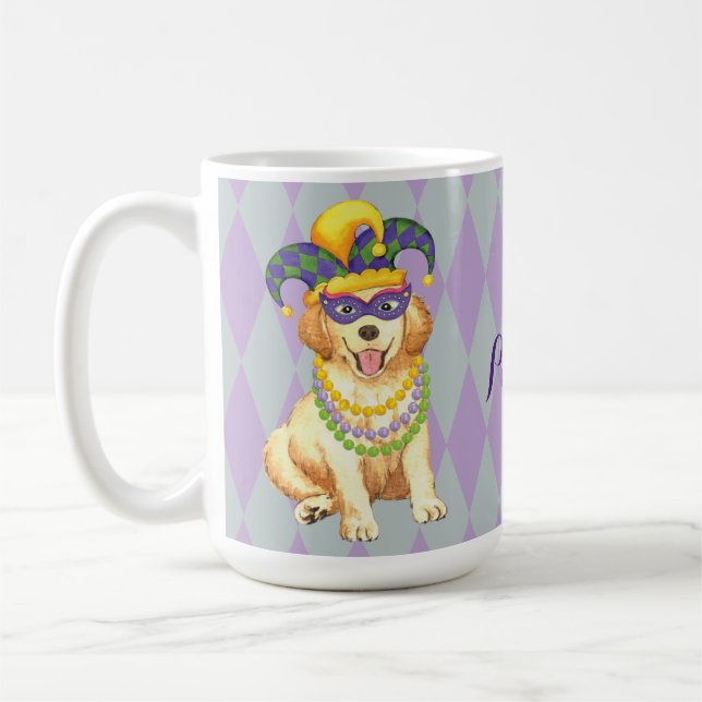 Mardi Gras Golden Retriever Coffee Mug (Left)