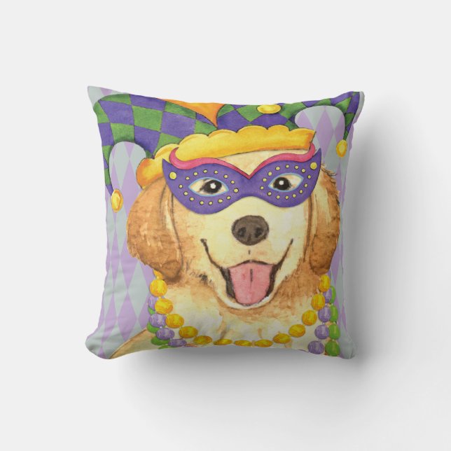 Mardi Gras Golden Retriever Cushion (Front)