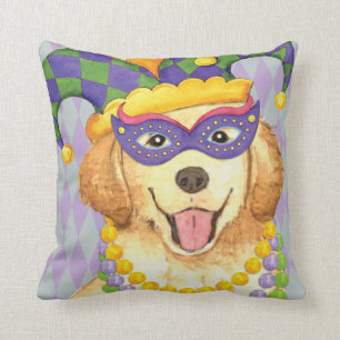 Mardi Gras Golden Retriever Cushion