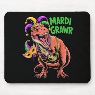 Mardi Gras Grawr Dinosaur T-rex Jester Hat Bead Ma Mouse Pad