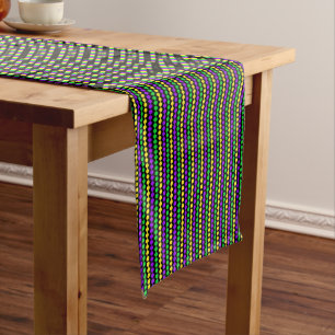 Mardi Gras Green, Yellow, Purple Beads on Black Long Table Runner