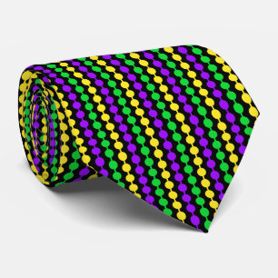 Mardi Gras Green, Yellow, Purple Beads on Black Tie
