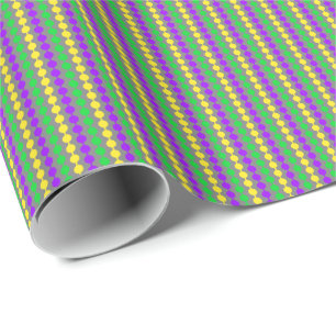 Mardi Gras Green, Yellow, Purple Beads on Grey Wrapping Paper