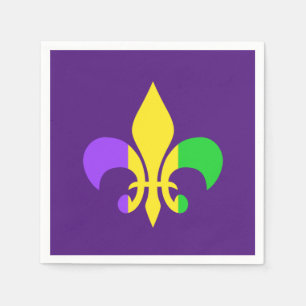 Mardi Gras Green Yellow Purple Fleur-de-Lis Napkin