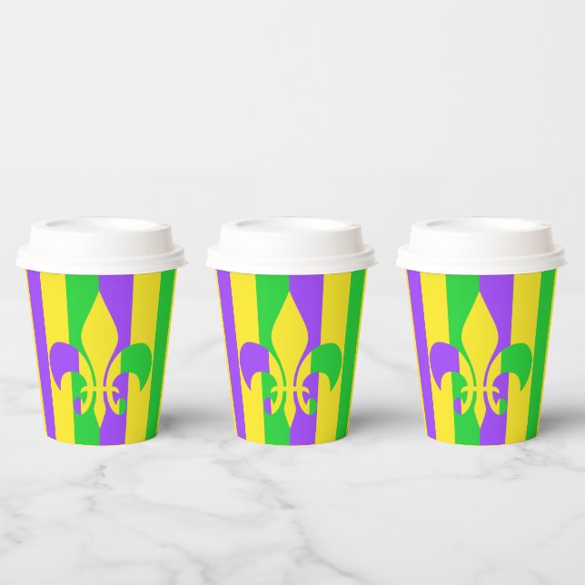 Mardi Gras Green Yellow Purple Fleur-de-Lis Paper  Paper Cups (Multi)