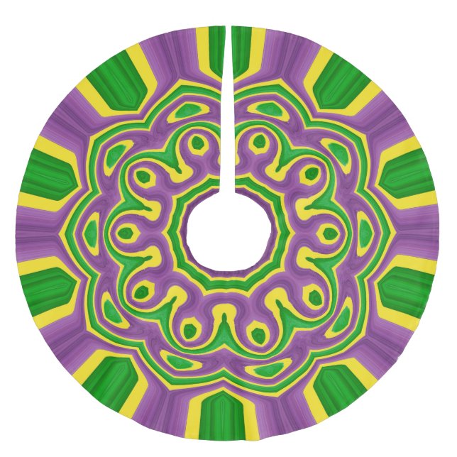Mardi Gras Green Yellow Purple Pattern Mandala Brushed Polyester Tree Skirt (Front)