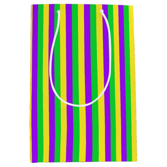 Mardi Gras Green, Yellow, Purple Striped Medium Gift Bag (Front)