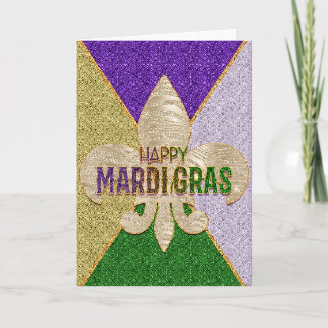 Mardi Gras Greeting Card, Happy Mardi Gras Fleur Card (Front)
