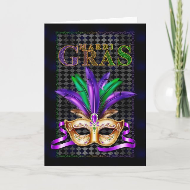 Mardi Gras Greeting Card, Mardi Gras Mask  Card (Front)