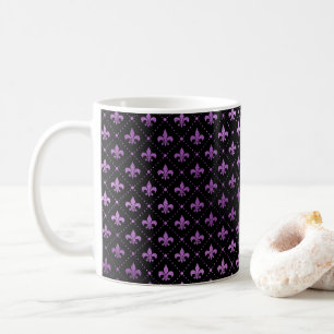 Mardi Gras Grid Bright Purple Fleur De Lis NOLA Coffee Mug