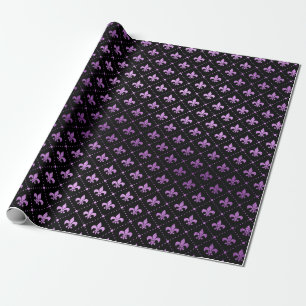 Mardi Gras Grid Bright Purple Fleur De Lis NOLA Wrapping Paper