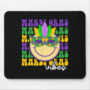 Mardi Gras Groovy Smile Face Wearing Mardi Gras Ma Mouse Pad
