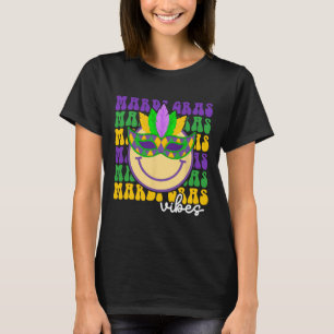 Mardi Gras Groovy Smile Face Wearing Mardi Gras Ma T-Shirt