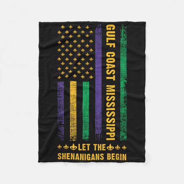 Mardi Gras Gulf Coast Mississippi Fleur-de-lis Usa Fleece Blanket (Front)