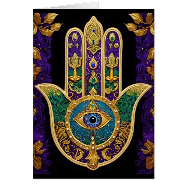  Mardi Gras Hamsa Art Print Greeting Card (Front)