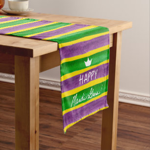Mardi Gras Hand Painted Purple Green Gold Stripes Medium Table Runner