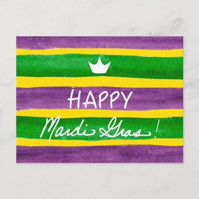 Mardi Gras Hand Painted Purple Green Gold Stripes Postcard (Front)