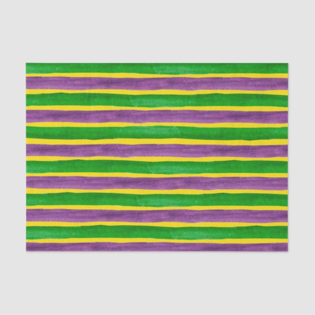 Mardi Gras Hand Painted Purple Green Gold Stripes Tissue Paper (Front)