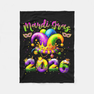 Mardi Gras Happy 2026 Jester Hat New Orleans Men W Fleece Blanket