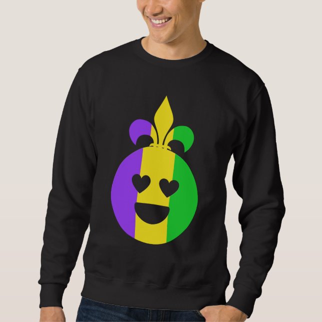 Mardi Gras Happy Face Smiling Fleur-de-Lis Funny Sweatshirt (Front)